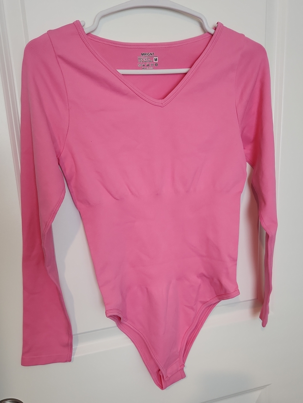 MRIGNT Pink V-Neck Long Sleeve Bodysuit